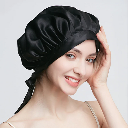 Belro All-Night Silk Bonnet in soft silk with secure elastic band, designed to stay on all night for hair protection and comfort
