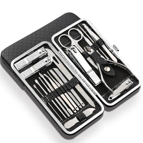 Belro 19-in-1 stainless steel manicure set with nail clippers, scissors, and tools for comprehensive nail care.
