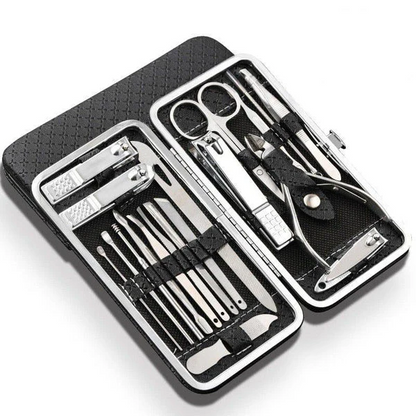 Belro 19-in-1 stainless steel manicure set with nail clippers, scissors, and tools for comprehensive nail care.