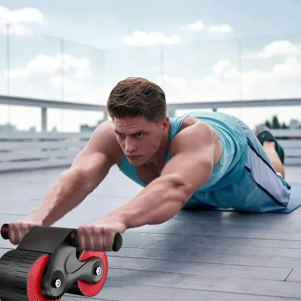Belro abdominal exercise roller for men, shown in use on a fitness mat, designed to strengthen core muscles during workouts.