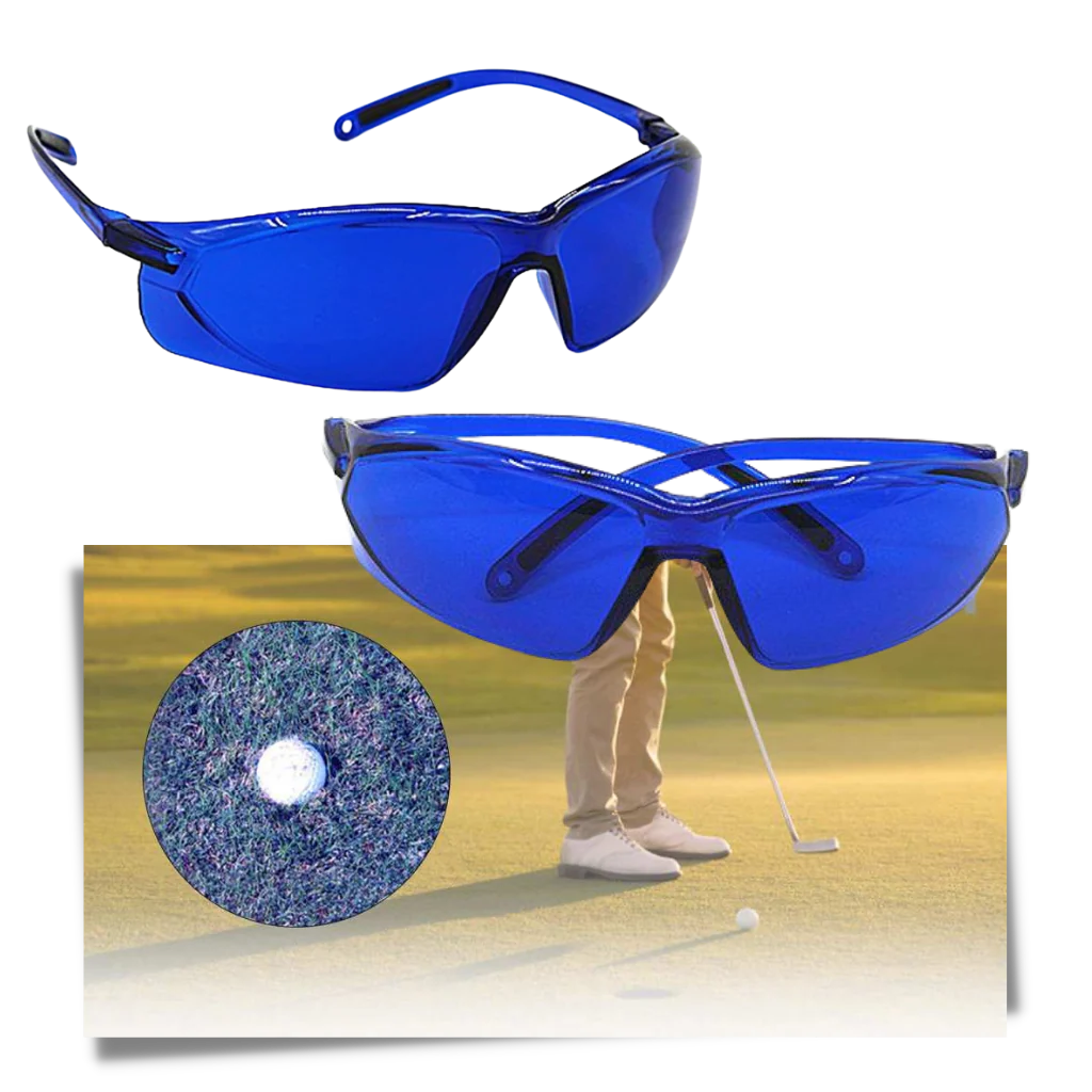Belro golf ball finding glasses with magnifying lenses for locating golf balls easily outdoors.