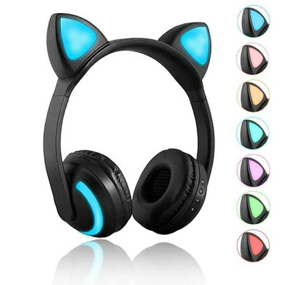 Belro Cat Glowing Bluetooth headphones with colorful LED lights, wireless audio device, designed for comfortable listening.
