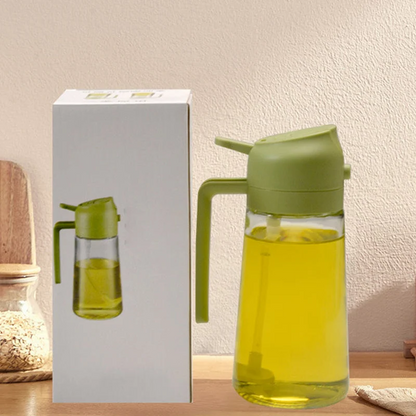 Belro 2-in-1 glass oil sprayer and dispenser for kitchen, with ergonomic handle and clear glass container for precise oil control.