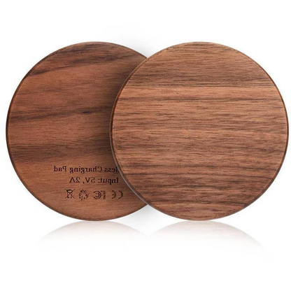Belro fast charging wireless charger in wood finish, sleek electronic device for quick smartphone charging on a desk or bedside table.