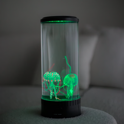 Belro LED jellyfish lava lamp and mini aquarium with floating jellyfish, ideal as a decorative gift for kids and aquarium lovers.