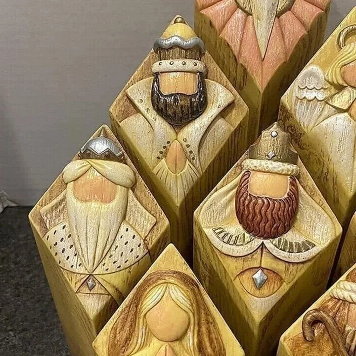 Nine Belro Heaven Nativity tree pillar statues for holiday home and garden decor, depicting nativity scene figures.