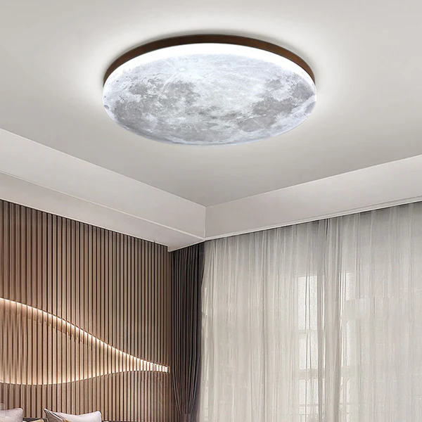 Nordic minimalist moon-shaped acrylic LED ceiling light by Belro, suitable for outdoor home and garden decor, mounted on ceiling.