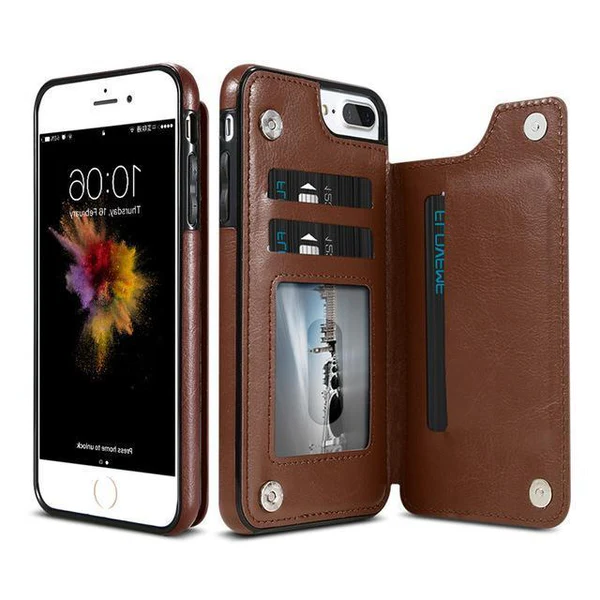 Belro luxury leather wallet case for iPhone with card slots and sleek design, featuring stitched edges and a secure closure.