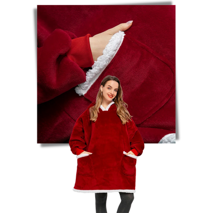 Belro Giant Blanket Hoodie in rainwear, showing its oversized, cozy design with soft fabric and hood for warmth.