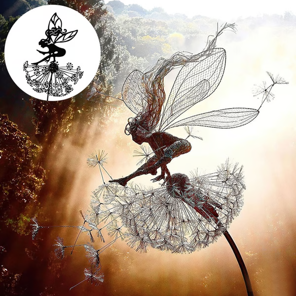Fairy Steel Garden Sculpture by Belro featuring intricate fairy design in a shiny steel finish, suitable for outdoor garden decor.