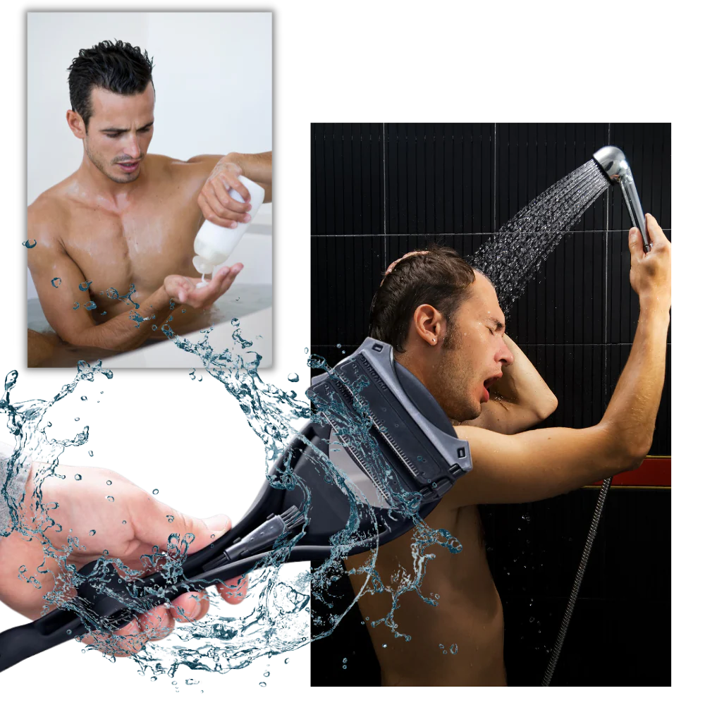 Belro Back & Body Shaver in black with ergonomic handle, designed for smooth hair removal on back and body areas.