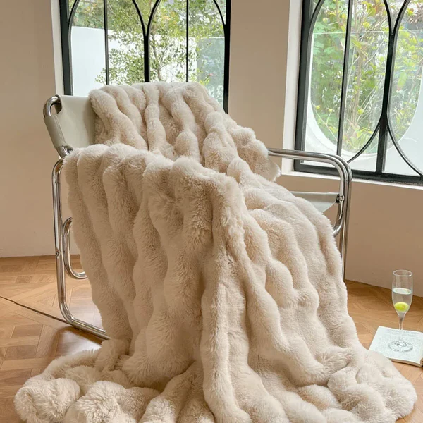 Belro winter warm rabbit faux fur throw blanket, soft and cozy bedding accessory for home and living space.
