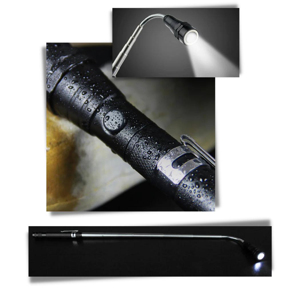Belro telescopic magnetic LED flashlight with extendable handle and bright light for tools and hardware tasks.