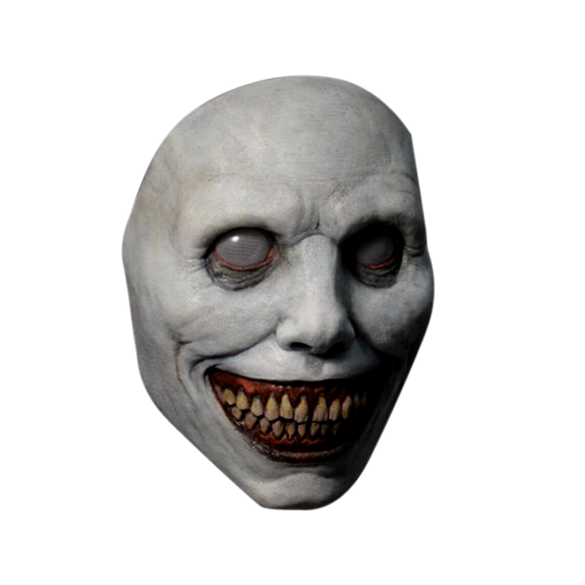 Belro creepy smiling face demon mask with white eyes, perfect for costumes, featuring a sinister grin and evil expression.