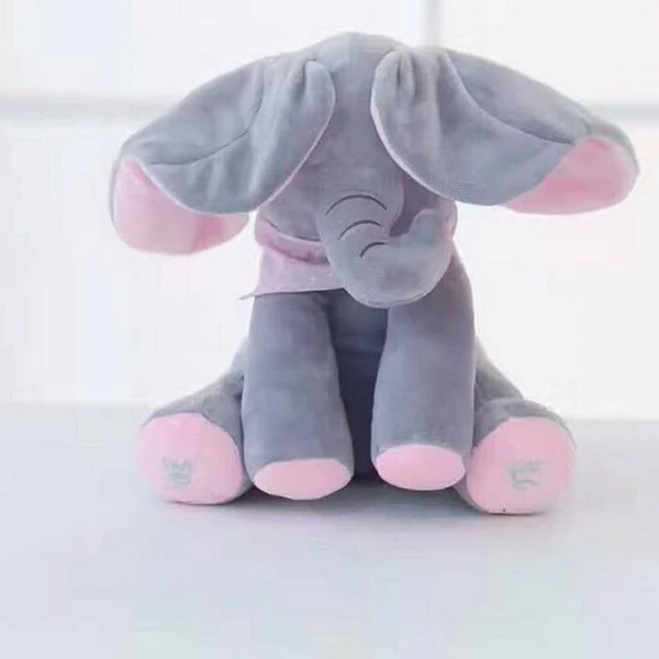 Belro Peek-a-boo Elephant plush toy as a playful clothing accessory for men, featuring soft fabric and colorful design.