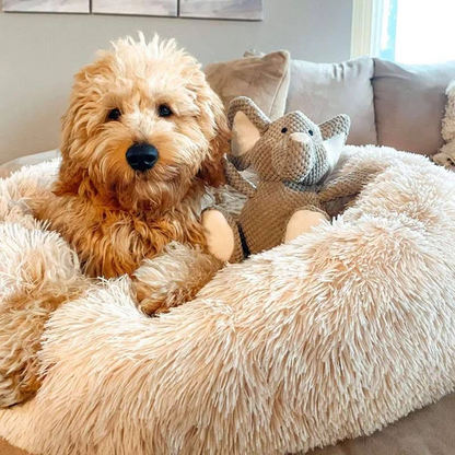 Belro calming dog bed with soft fabric, padded sides, and cozy interior designed for pet comfort and relaxation.
