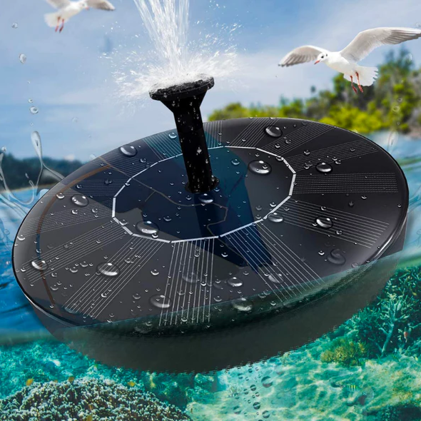 Belro solar-powered garden fountain pump with a decorative water feature, suitable for outdoor garden and home decor.