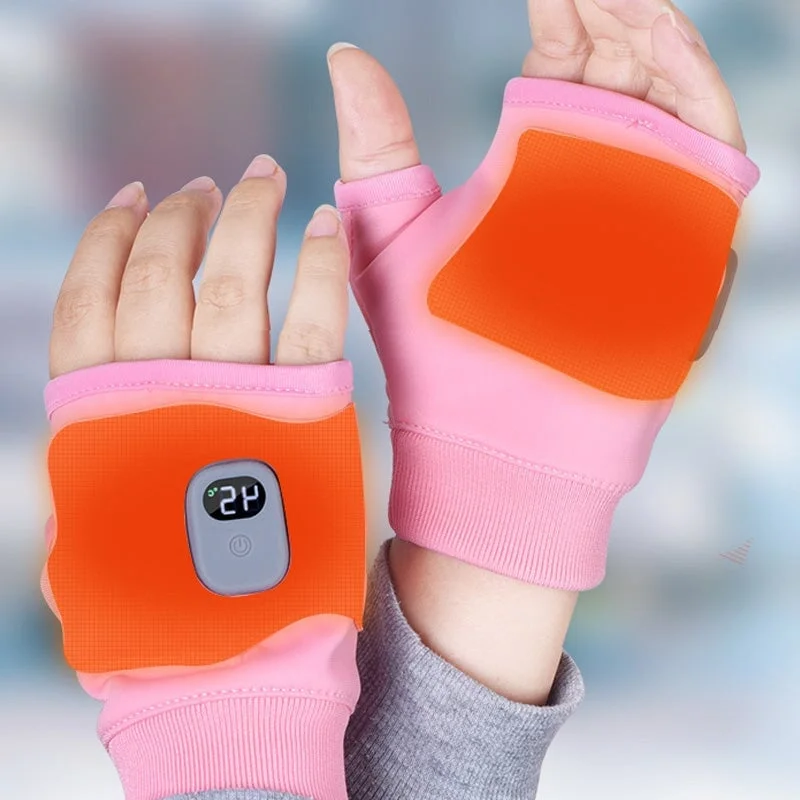 Belro USB rechargeable heated fingerless gloves for outdoor use, showing the gloves with heating controls and rechargeable battery.