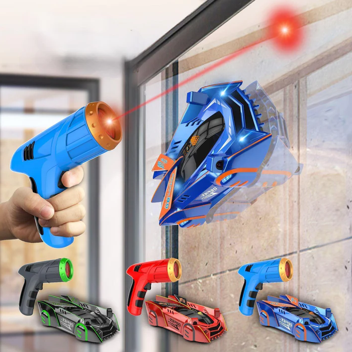 Belro gravity-defying laser RC car racing on a smooth surface, showcasing its sleek design and futuristic features in action.