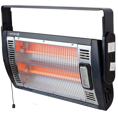 Belro outdoor electric infrared patio heater mounted on wall, suitable for outdoor heating in home and garden spaces.