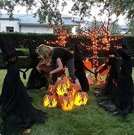 Belro lighted Halloween witch stake decoration with glowing eyes, perfect for outdoor spooky Halloween decor.