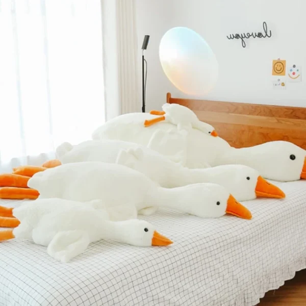 Belro Big White Goose plush throw pillow featuring a sleeping duck plush toy for comfortable, cozy decor or cuddly comfort.