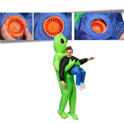 Belro inflatable alien costume featuring green alien design with large eyes and space-themed details, suitable for costumes and dress-up.