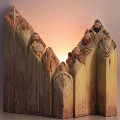 Nine-piece set of Belro Heaven Nativity Tree Pillar Statues for holiday home and garden décor, featuring angelic figures and festive design.