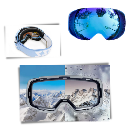 Belro snow goggles with interchangeable lens bundle, featuring a protective frame and multiple lens options for winter sports.