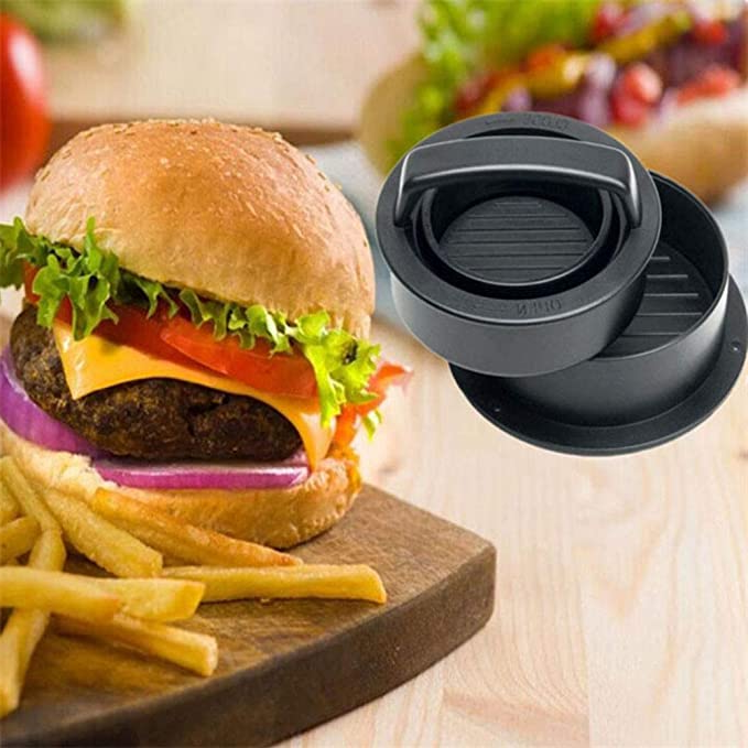 Belro hamburger press patty maker for home kitchen, stainless steel surface, designed for shaping burger patties efficiently.
