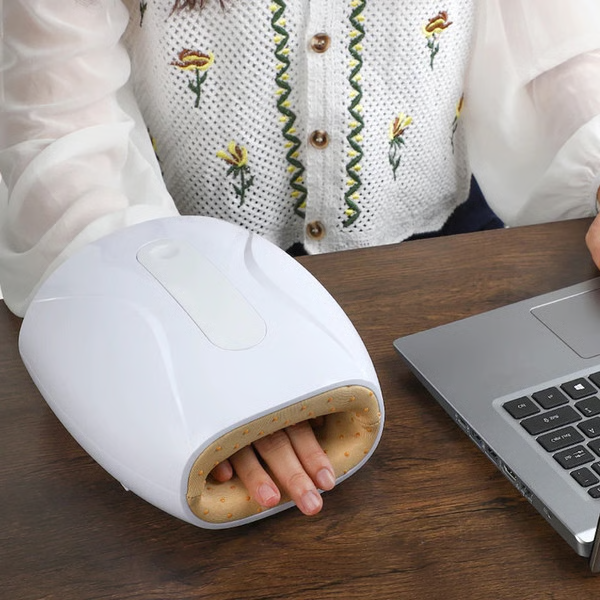 Belro electric rechargeable hand massager for pain relief and relaxation, showing the device with controls and ergonomic design.