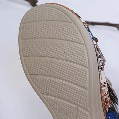 Belro leopard and snake print orthopedic leather wedge sandals with soft soles, stylish and comfortable footwear for everyday wear.