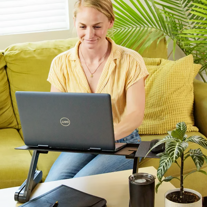 Belro adjustable laptop stand for electronics and computers, showing the sleek, ergonomic design with adjustable height and support.
