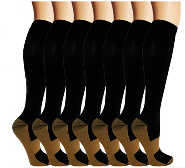 Pair of copper compression socks for women and men, designed for workout and recovery, from Belro.