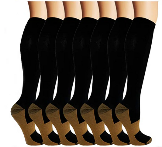 Pair of copper compression socks for women and men, designed for workout and recovery, from Belro.