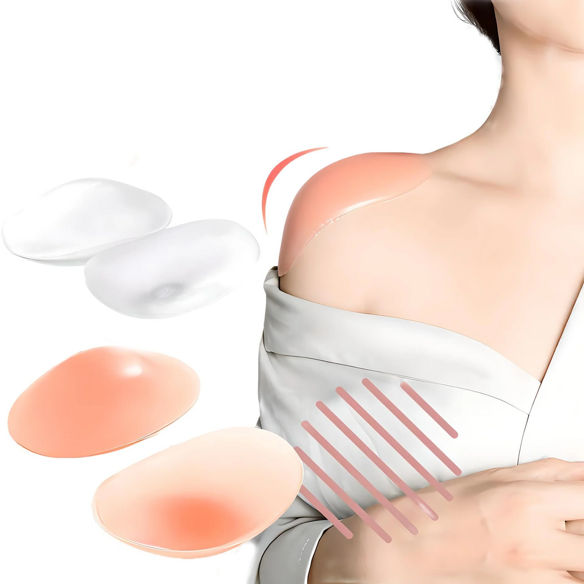 Belro invisible anti-slip shoulder pads for women's clothing, shown inside a garment with smooth, discreet padding for comfort and support.