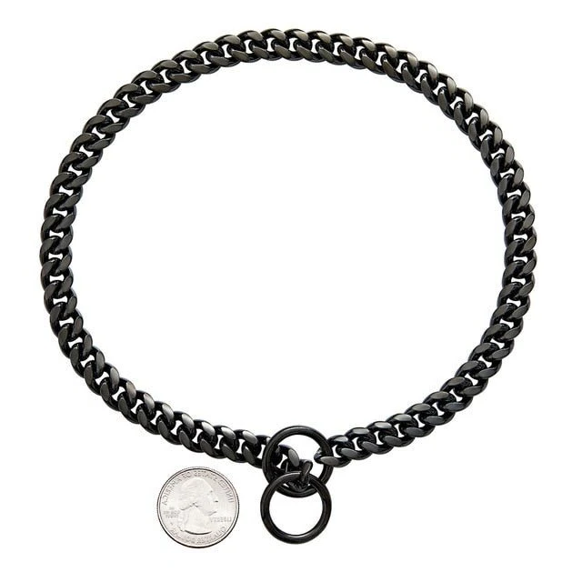 Black and gold stainless steel dog chain collar by Belro, heavy-duty pet collar for dogs, durable and stylish.