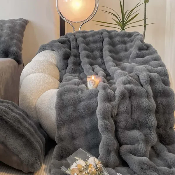 Belro winter warm rabbit faux fur throw blanket in cozy, plush texture, perfect for home decor and added warmth.
