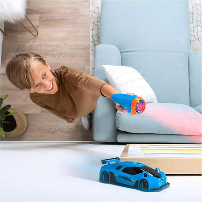 Belro gravity-defying laser RC car toy with sleek design, showcasing its innovative features and remote control in action.