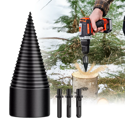 Belro universal firewood splitter drill bit attached to a power drill for splitting logs efficiently in tools and hardware.