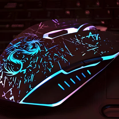 Belro Legendary Dragon gaming mouse with 3200 DPI, black ergonomic design, and customizable buttons for computer gaming.