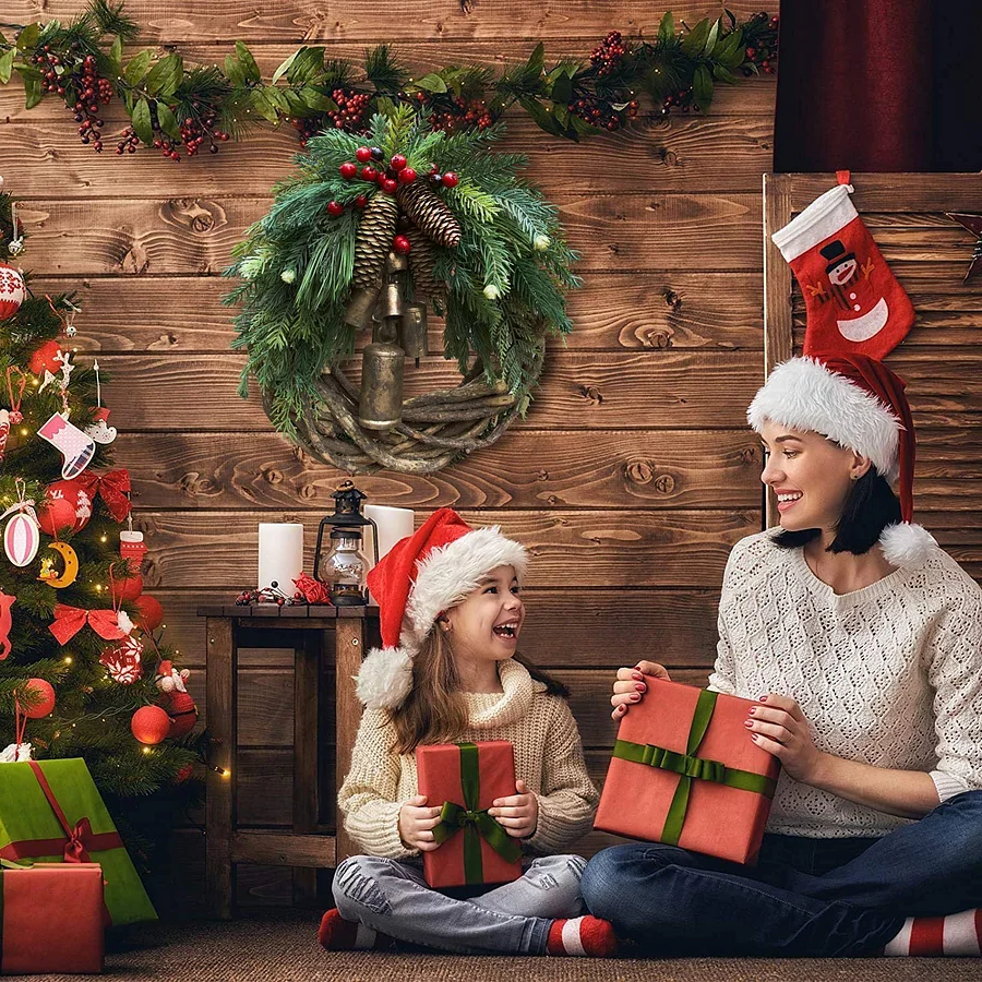 Belro farmhouse Christmas wreath with boho holiday decor, featuring natural greenery and festive accents for home decoration.
