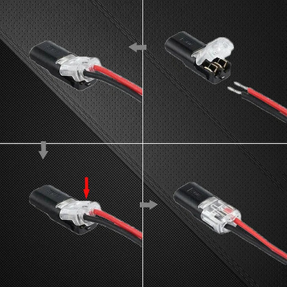 Belro double-wire push-in connector with locking buckle for secure electrical connections, showing the connector's locking mechanism.