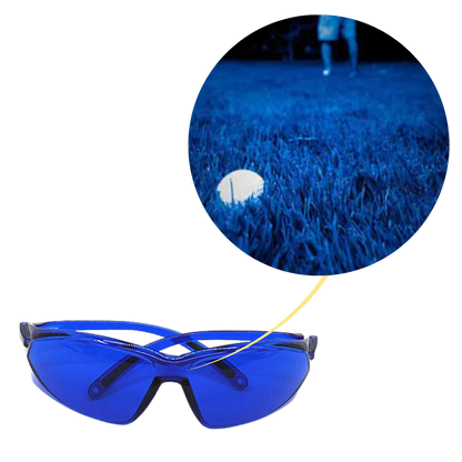Belro golf ball finding glasses with built-in camera lens for quick, clear golf ball detection and tracking.