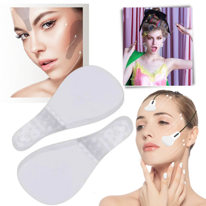 Belro Invisible Face-Lift Stickers for beauty and makeup, showing clear, skin-toned adhesive strips on a model's face.