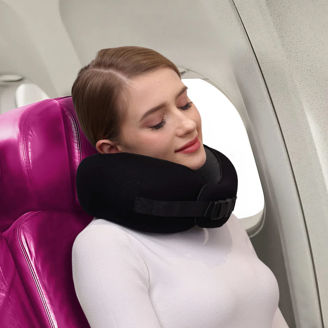 Belro travel neck pillow in gray, designed for comfort during travel, with soft fabric and ergonomic support.