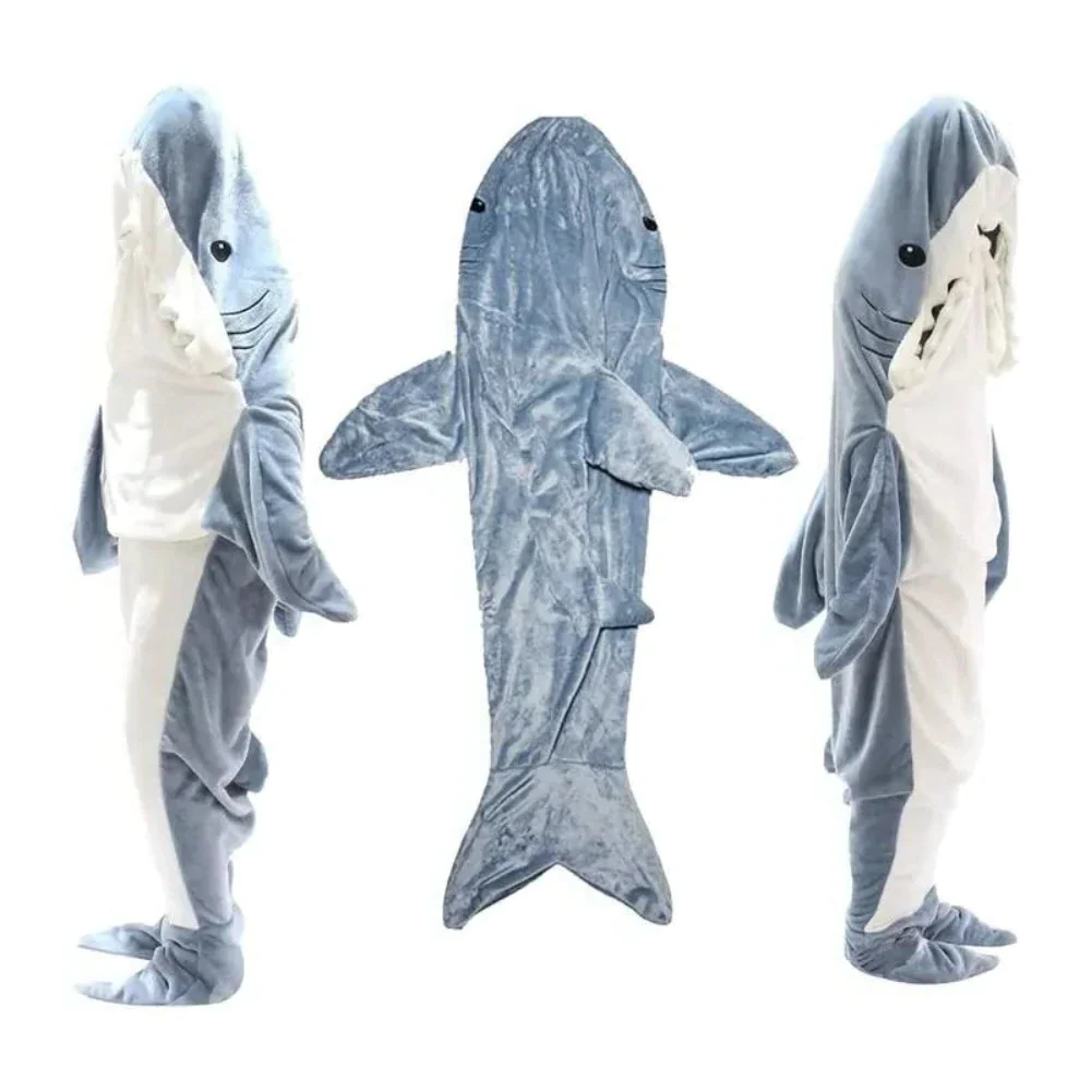 Belro Shark fleece hooded blanket showing a cozy, shark-themed hooded sweatshirt with soft fleece material and a shark design.