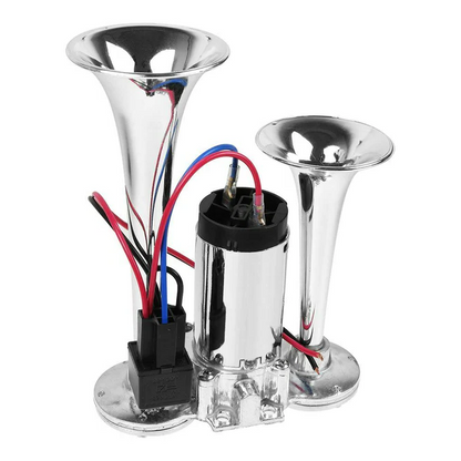 Belro super loud train horn for tracks and cars, electronic audio device with metal components and mounting hardware.