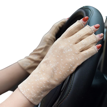 Belro stylish UV-protective cotton gloves, close-up showing soft fabric and snug fit, designed for sun protection and comfort.