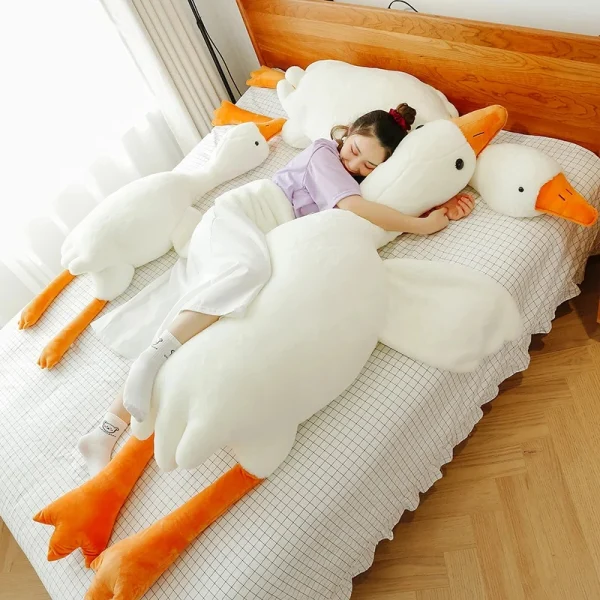 Belro Big White Goose plush throw pillow and stuffed toy featuring a duck sleeping design, perfect for cozy decor or cuddling.
